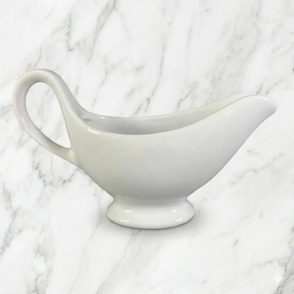 Vintage BIA Cordon Bleu White Porcelain Gravy Boat Sauce Pitcher Pedestal Base